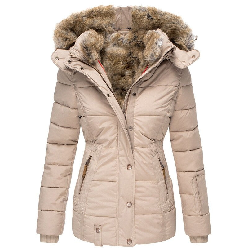 Warm winter jacket with detachable fur collar