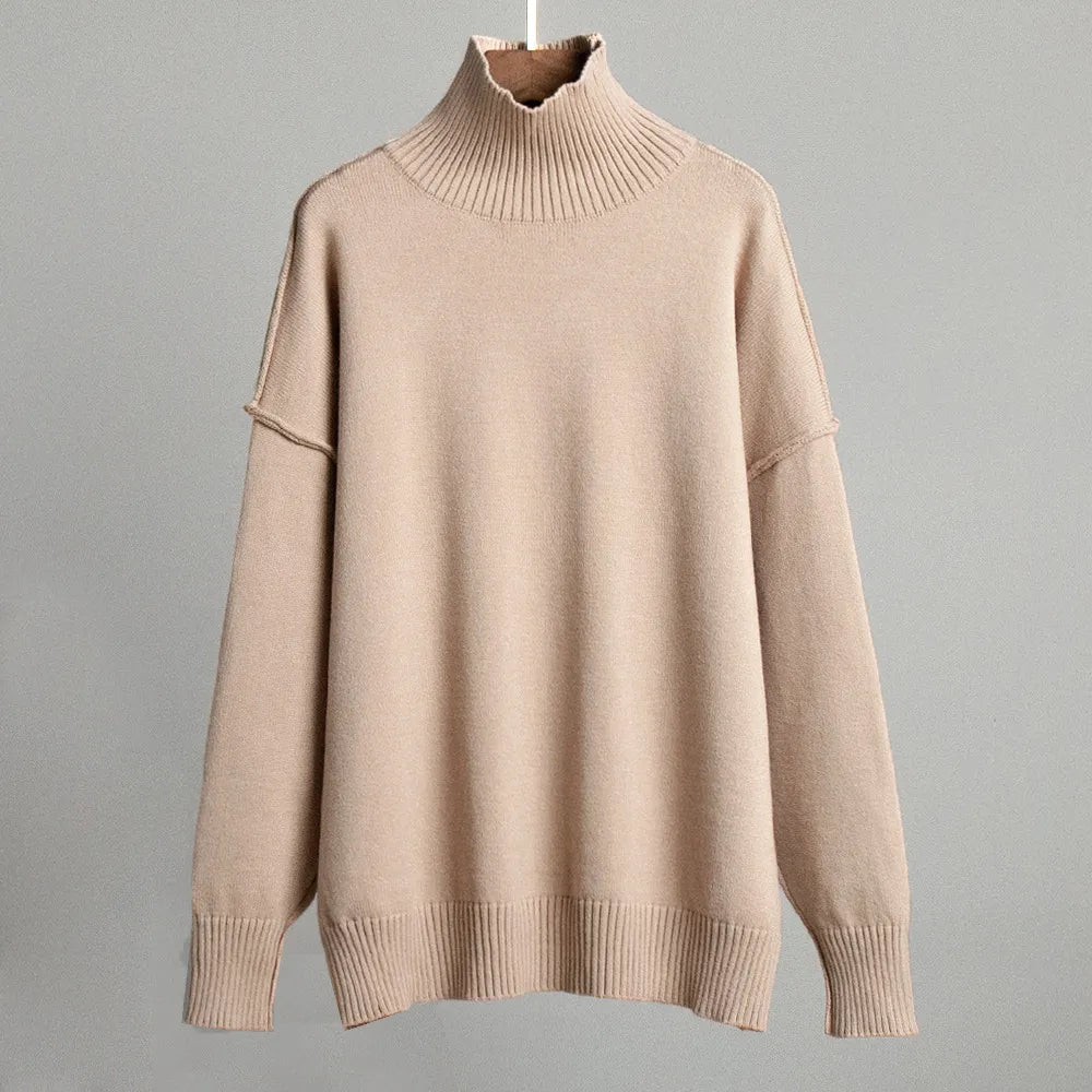 Women - Turtleneck Jumper - Cozy Loose Knit Design - Casual Sweater for Everyday Comfort