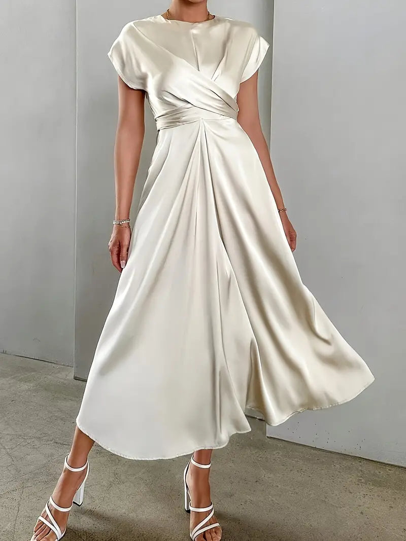 Satin swing dress with crossover front