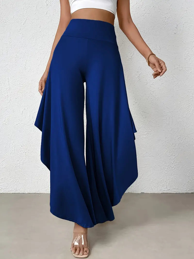 Women - Wide-Leg Trousers - Asymmetric Hem Design - Stylish and Comfortable Fashion Pants