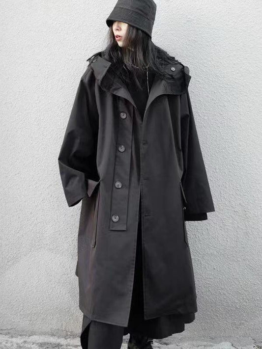 Women's Long Hooded Coat - Stylish Black Outerwear - Unique Presence - Warm & Trendy