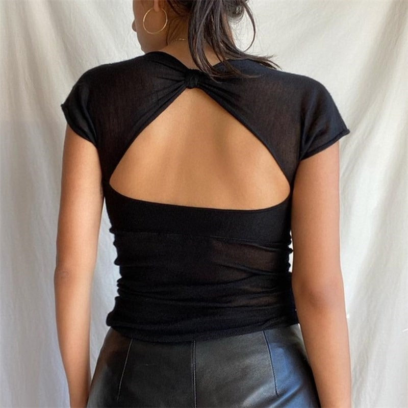 Backless crop top made of mesh