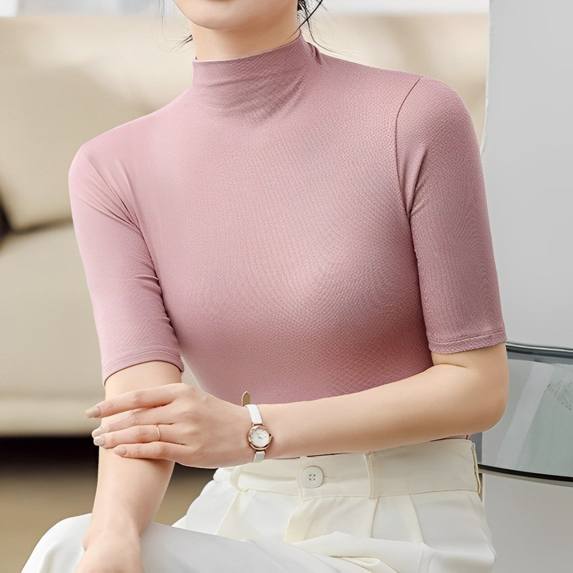 Seamless, close-fitting turtleneck top