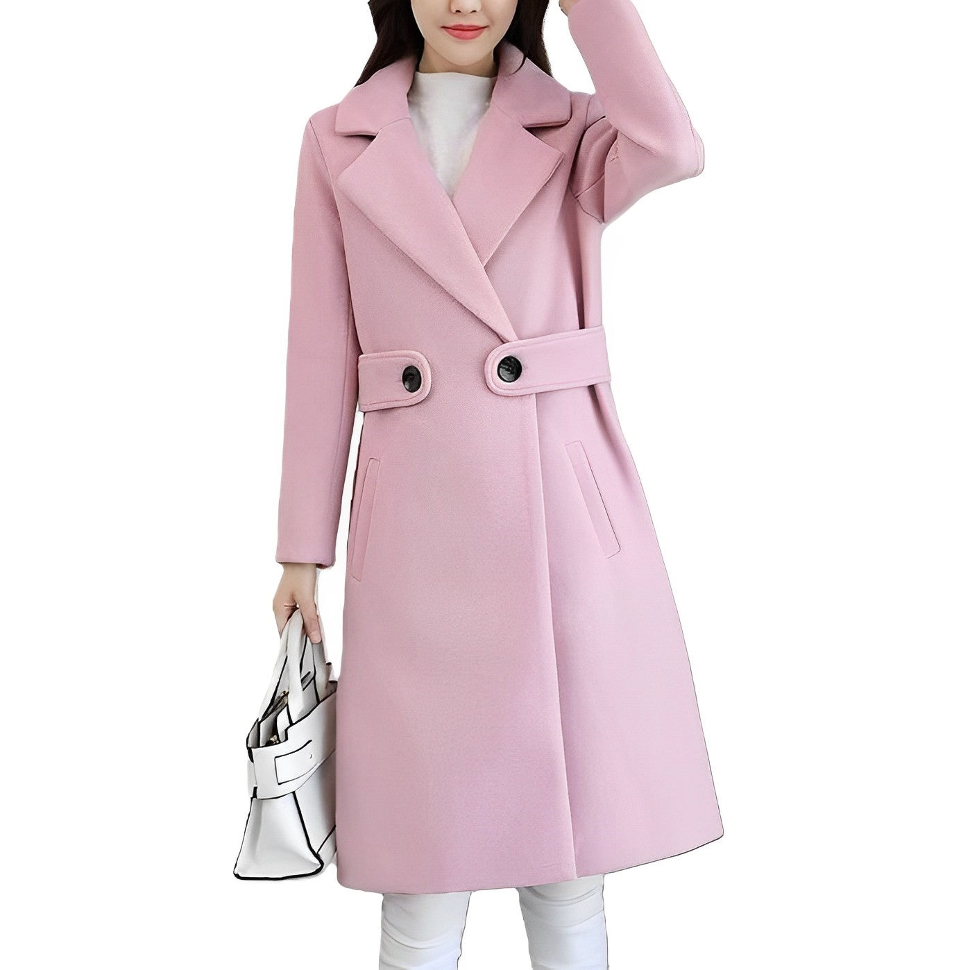 Women - Long Trench Coat - Elegant Warmth - Stylish Fall & Winter Outerwear