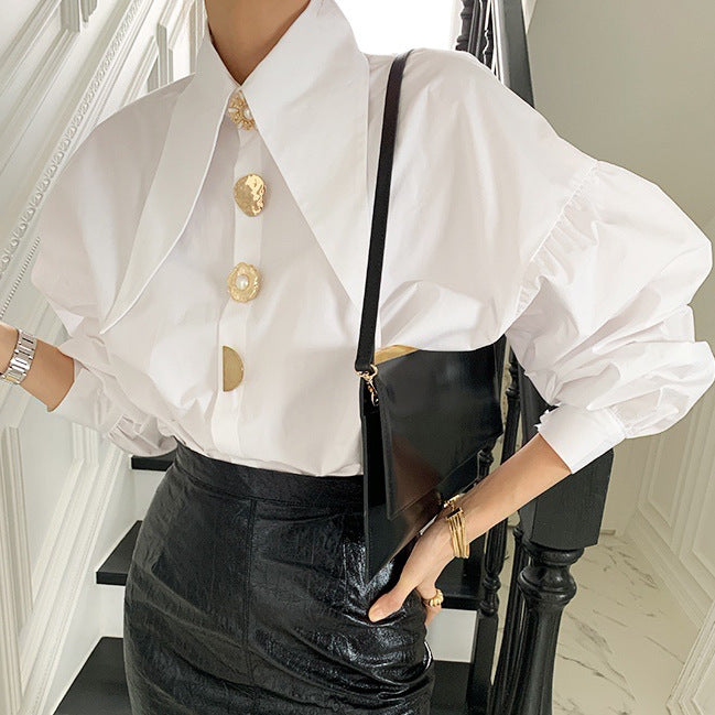 Chic simple ladies long sleeve lapel shirt