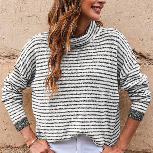 Women - Casual Jumper - Striped Knit Design - Comfortable Everyday Sweater