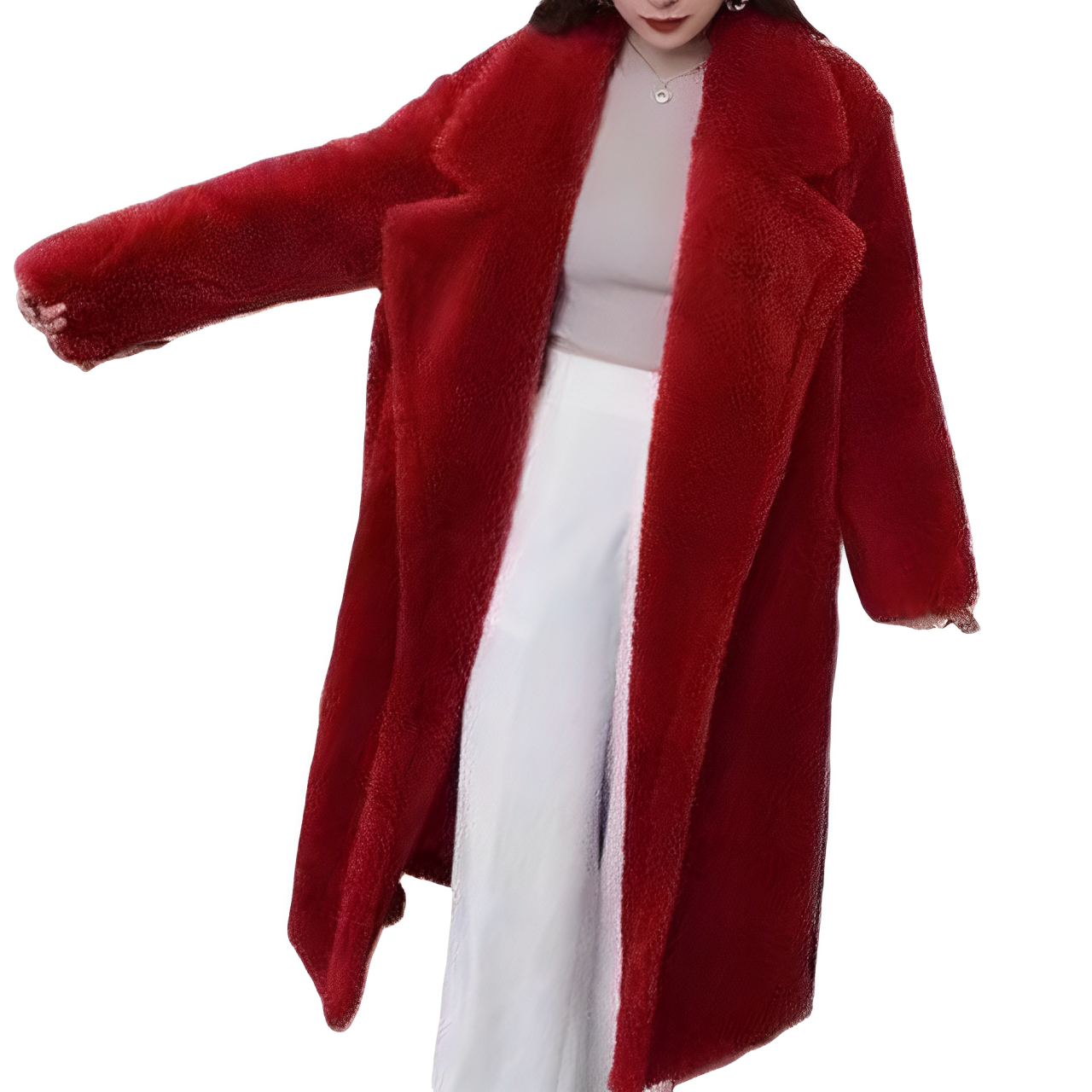 Women - Long Woollen Coat - Thick Fabric with Luxurious Fur - Stylish Winter Outerwear