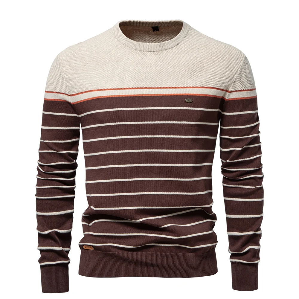 Striped round neck men's jumper in nautical style