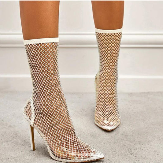 Mesh ankle boots with rhinestone embellishment