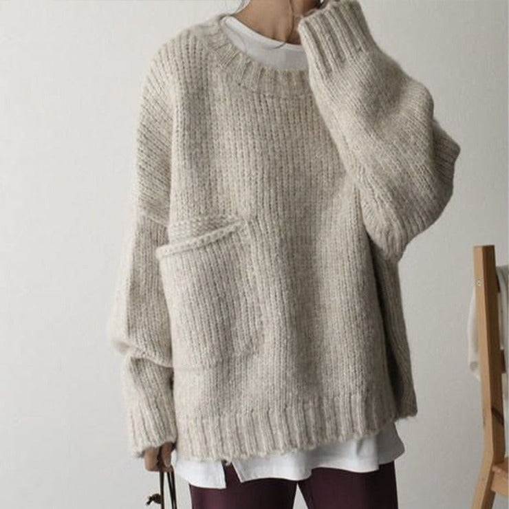 Oversized Sweater with Ivory Pocket Front