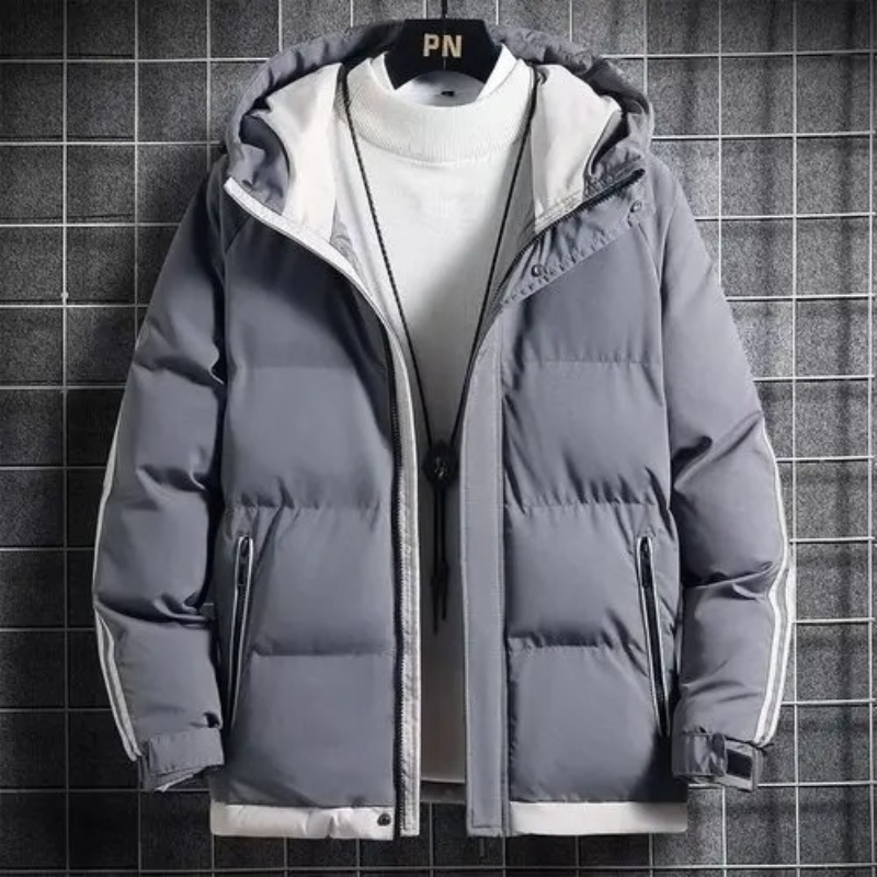 Men's puffer jacket with stripes and zip pockets