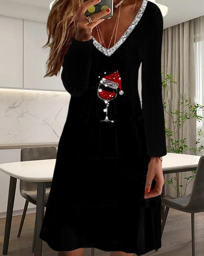 Women - Christmas Dress - Black - Elegant Wine and Dine Style for Festive Celebrations