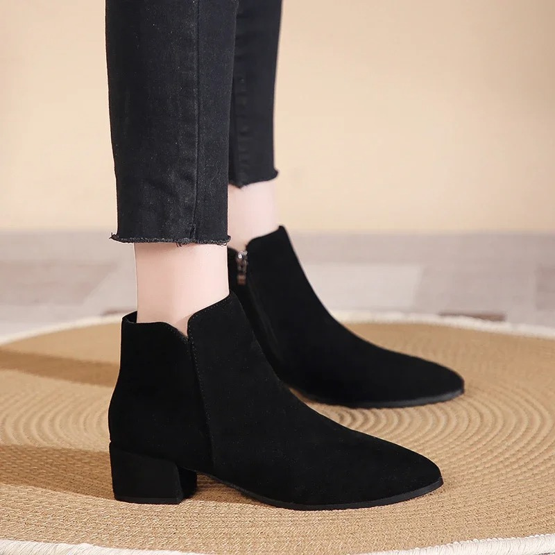 Low Heel Ankle Boots with Side Zip for Women