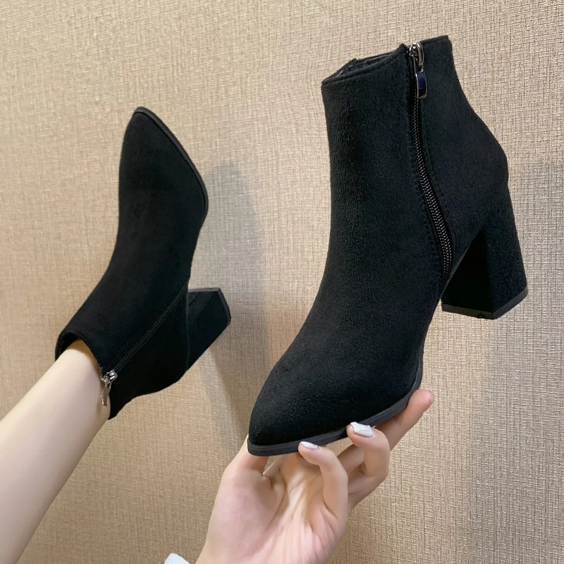 High Heel Ankle Boots with Side Zip