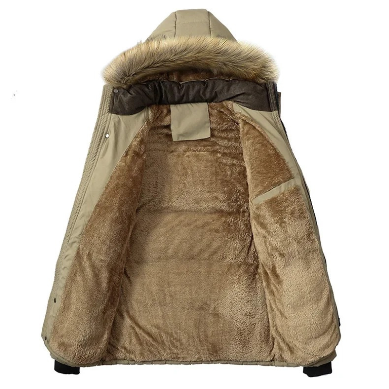 Men's lined parka jacket with detachable faux fur collar