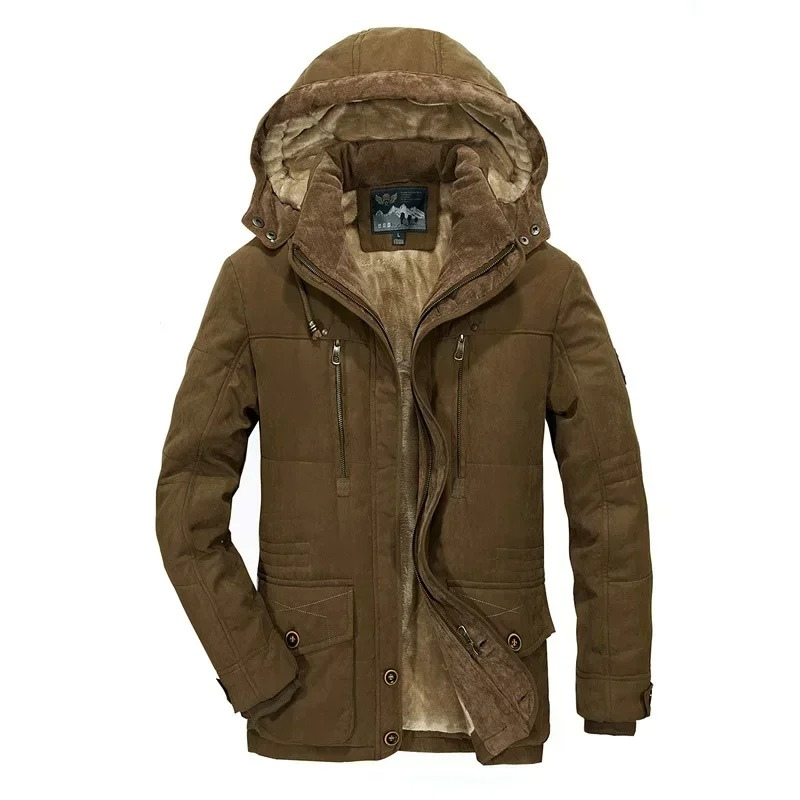 Warm parka jacket for men with soft lining and hood