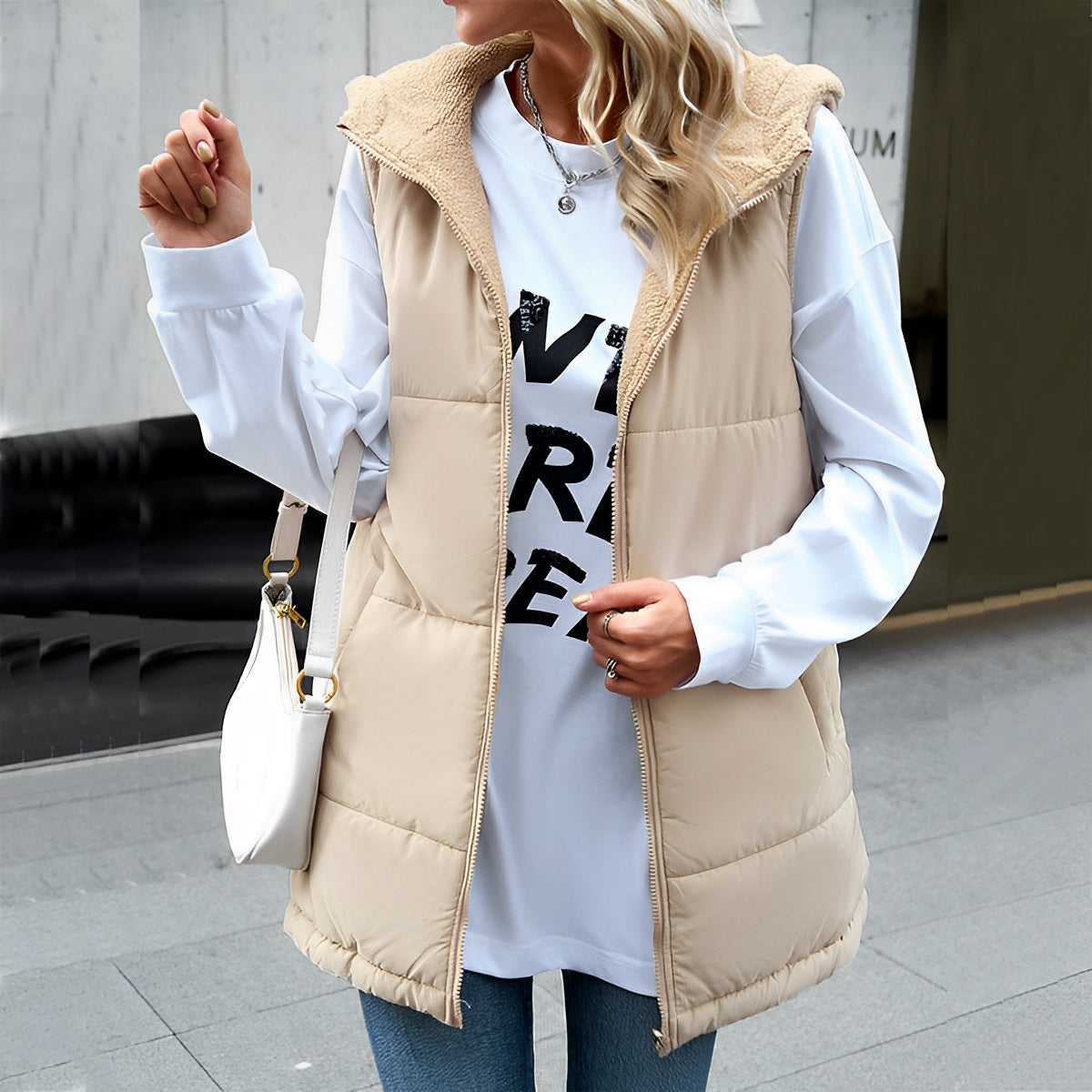 Women - Winter Waistcoat - Hooded Cotton Vest - Stylish and Warm Outerwear for Cold Weather