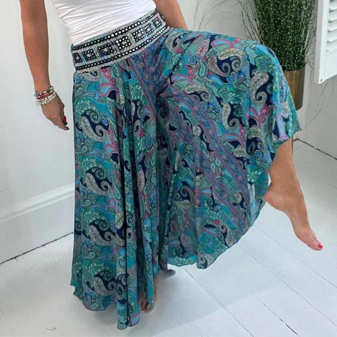 Boho chic paisley print palazzo pants