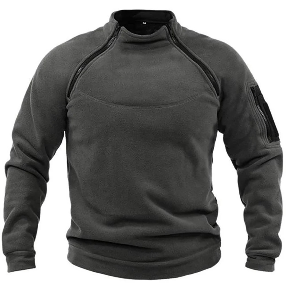 Tactical fleece pullover with zip and stand-up collar