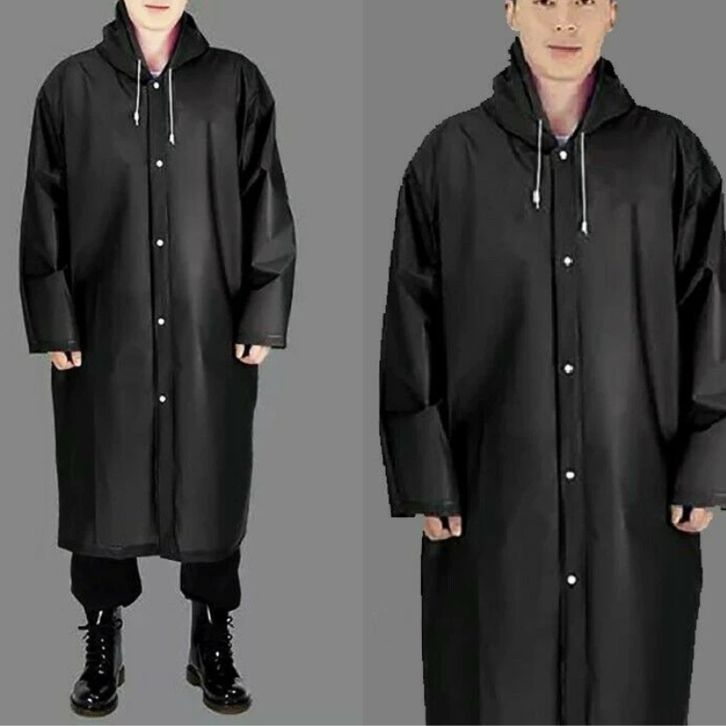 Men's mackintosh waterproof long with hood and press studs