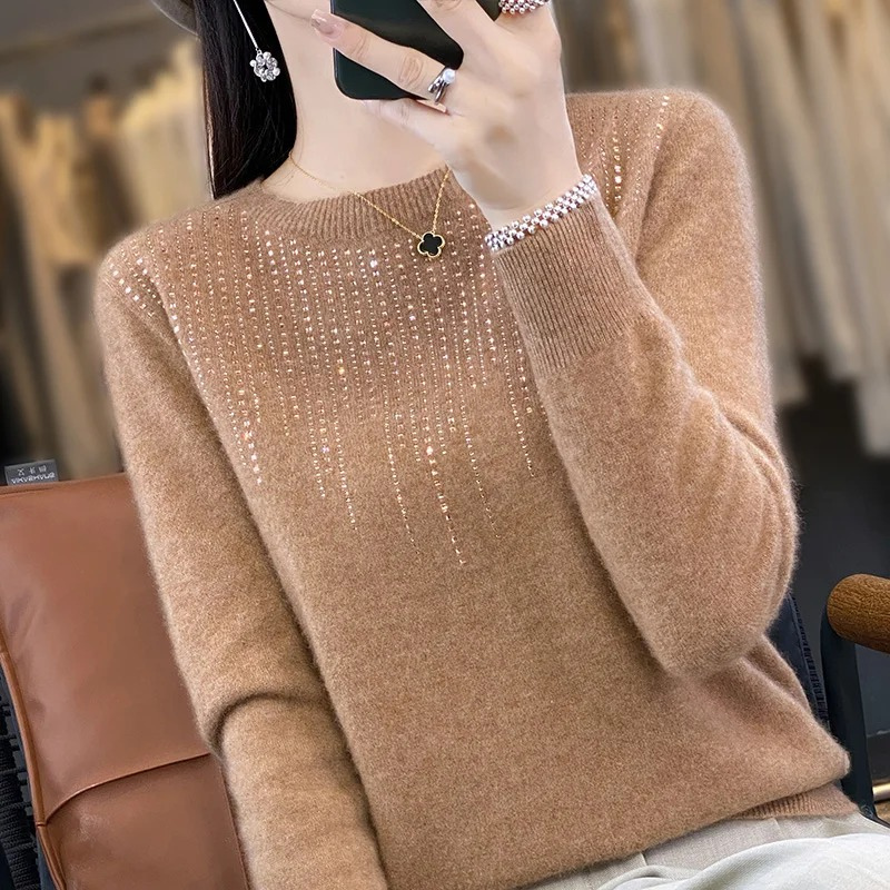 Soft Knitted Ladies Sweater with Sparkling Details