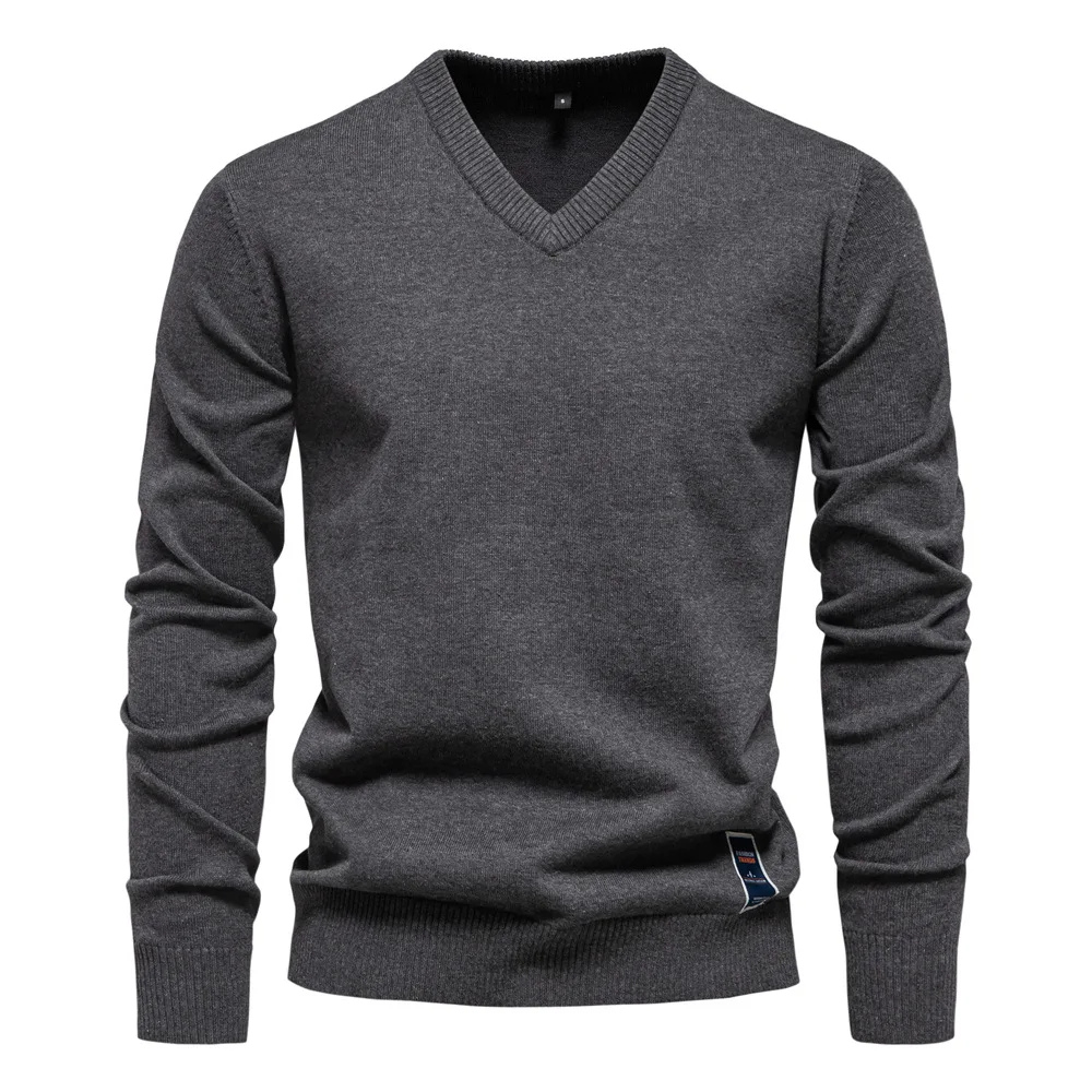 Classic V-neck men's jumper with subtle label detail