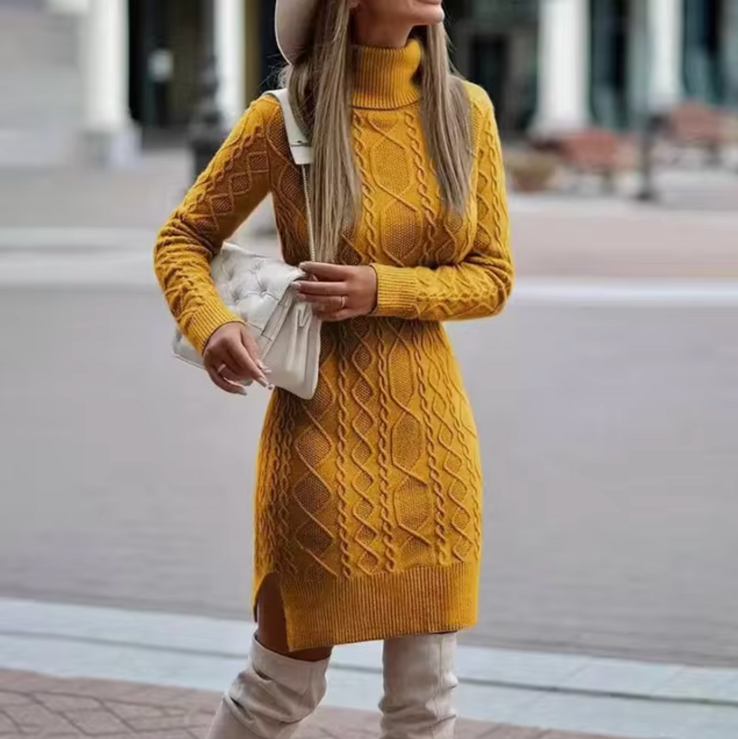 Knitted jumper dress with turtleneck