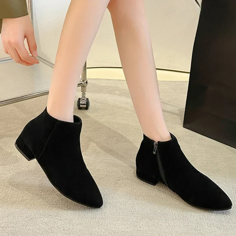 Women's Ankle Boots with Flat Heel and Minimalist Design