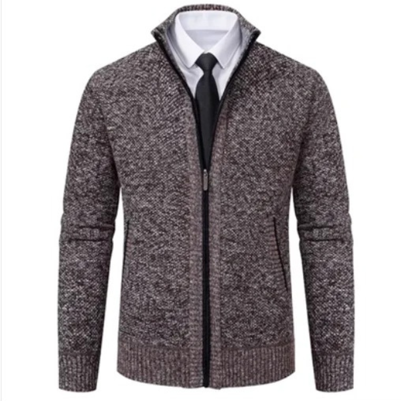 Elegant cardigan with zip and stand-up collar