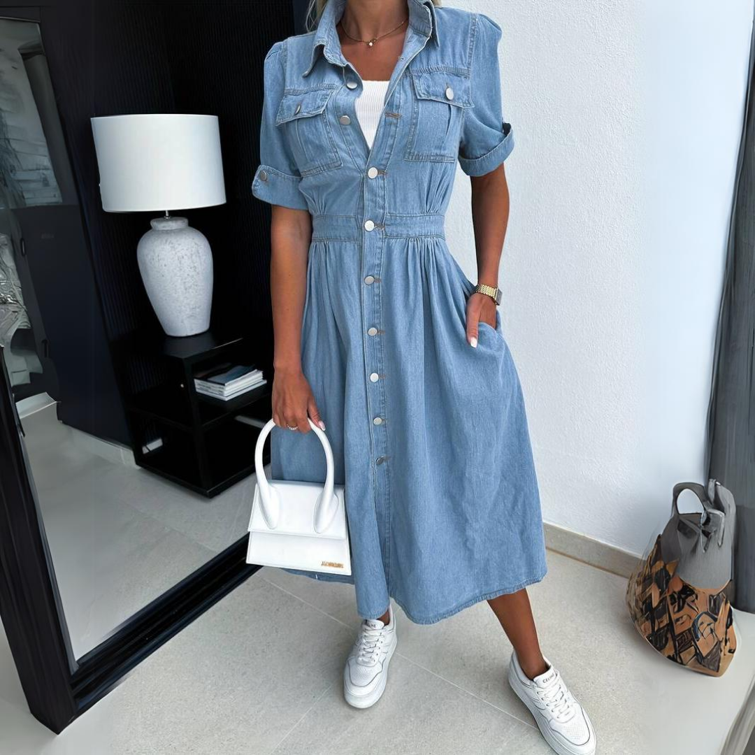 Comfortable Chic Denim Midi Dress