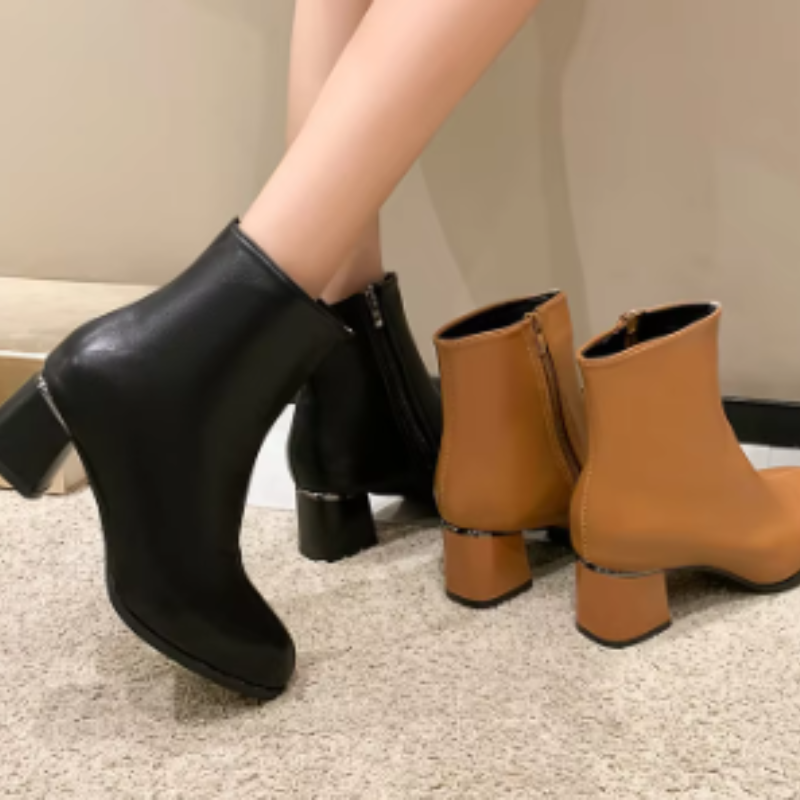 Women's Leather Ankle Boots with Side Zip