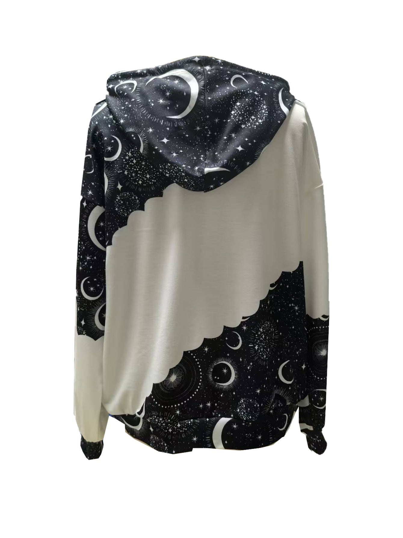 Women - Casual Hoodie - Soft Fabric with Moon Pattern - Black and White Stylish Design