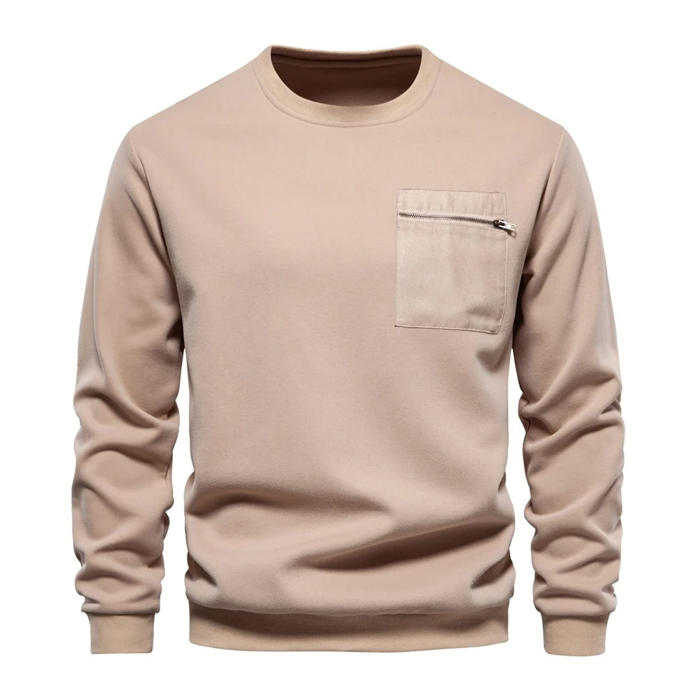 Round neck casual jumper with zip pocket