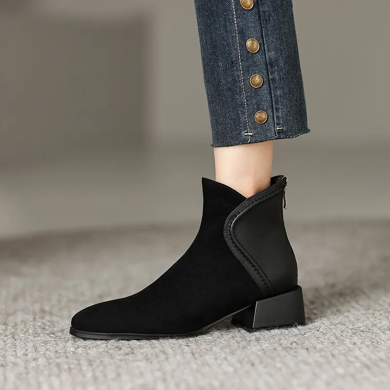 Stylish Ankle Boots with Cutouts and Low Heel