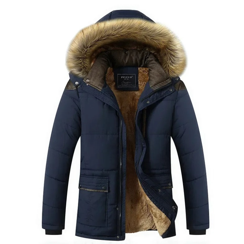 Men's water-repellent parka jacket with fleece lining