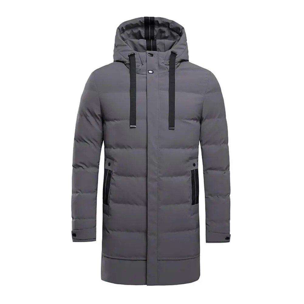 Men's puffer jacket with hood and zip front