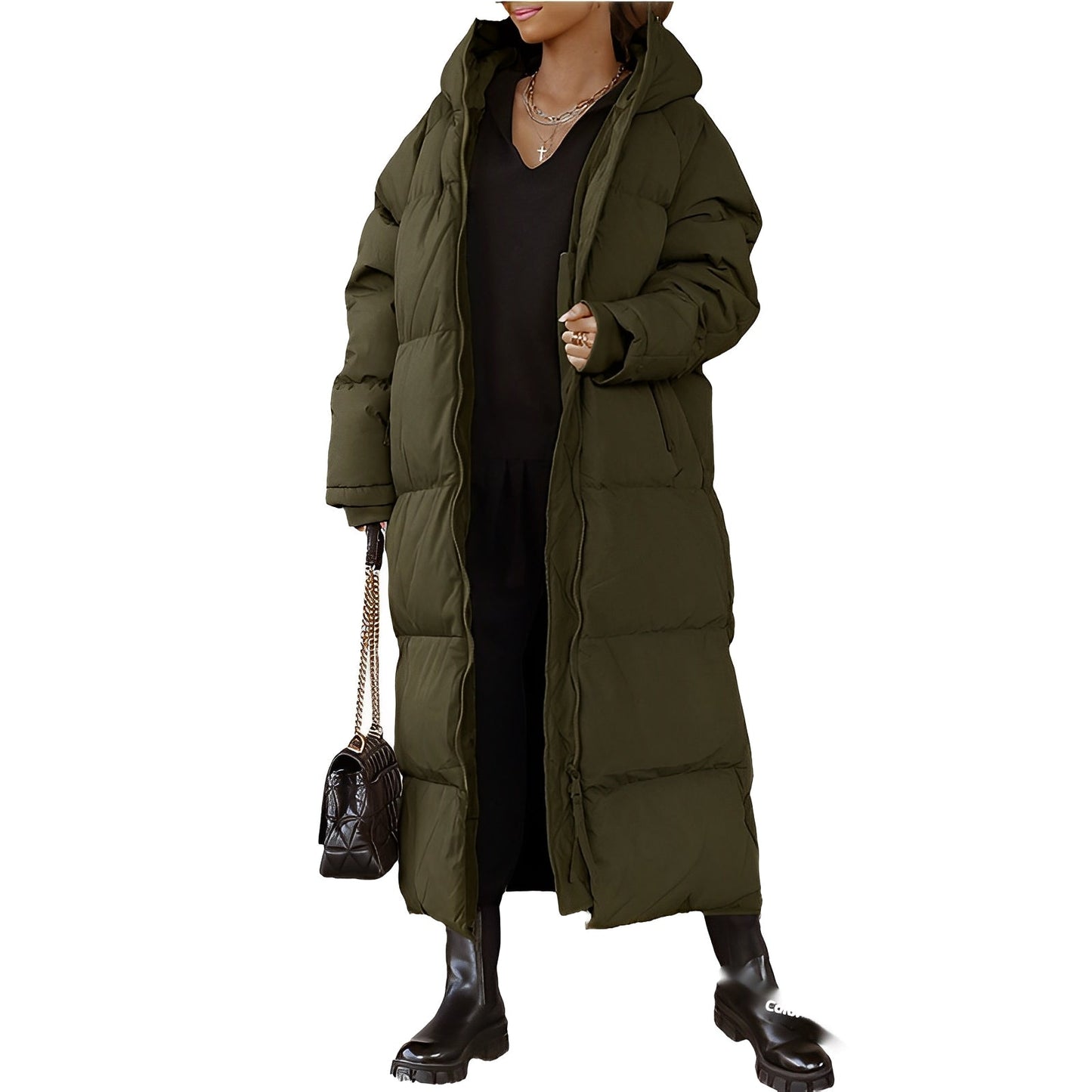 Women's Long Hooded Coat - Casual Style - Warm and Comfortable Outerwear - Perfect for Everyday Wear