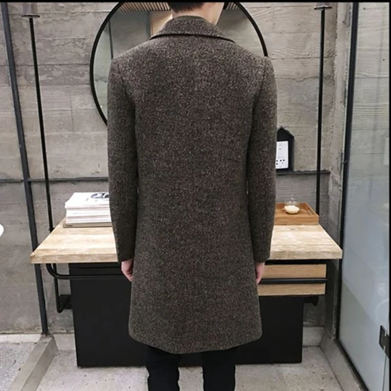 Slim-fit wool coat with lapel collar