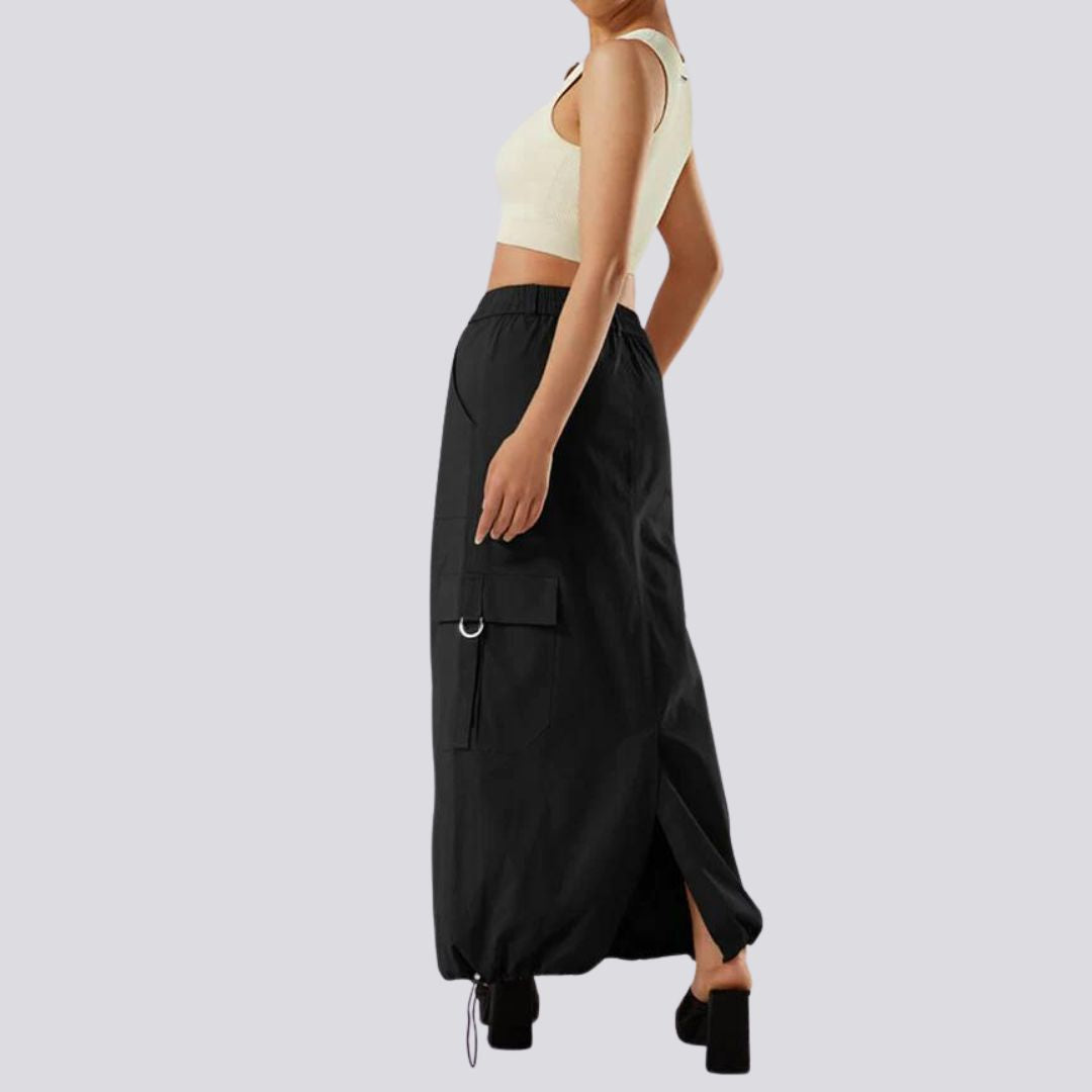 Casual cargo skirt with drawstring and flap pockets