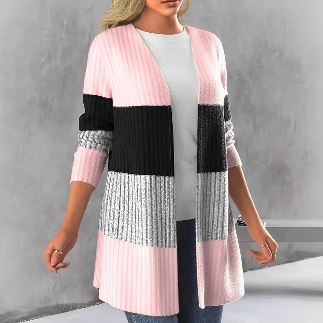 Women - Coat - Stylish Striped Design - Warm Trendy Outerwear for All Occasions