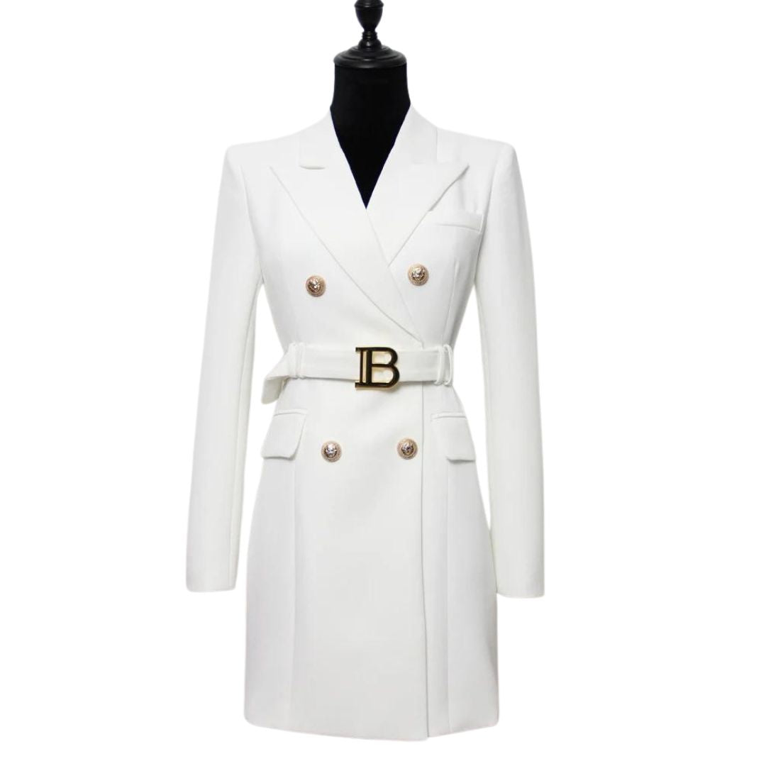 Double-breasted blazer dress with gold button details