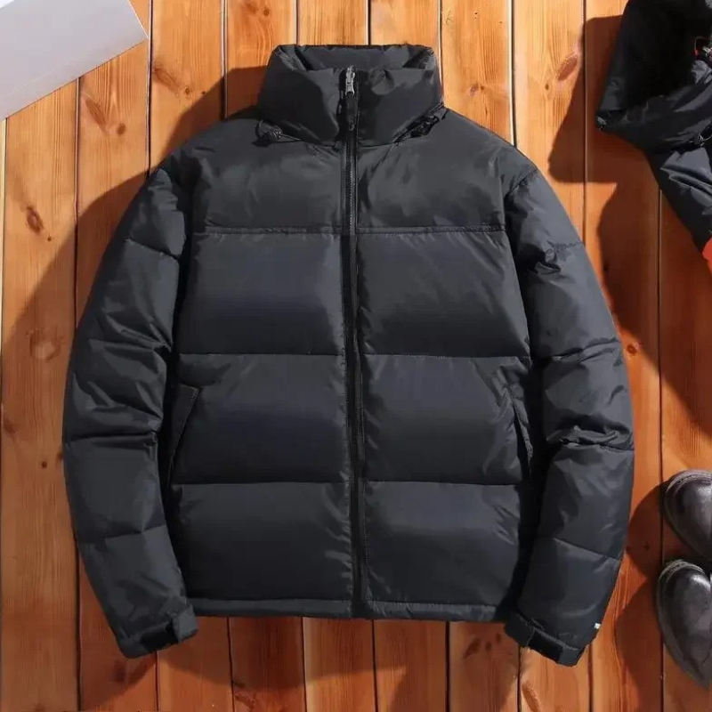 Men's puffer jacket with stand-up collar and front zip