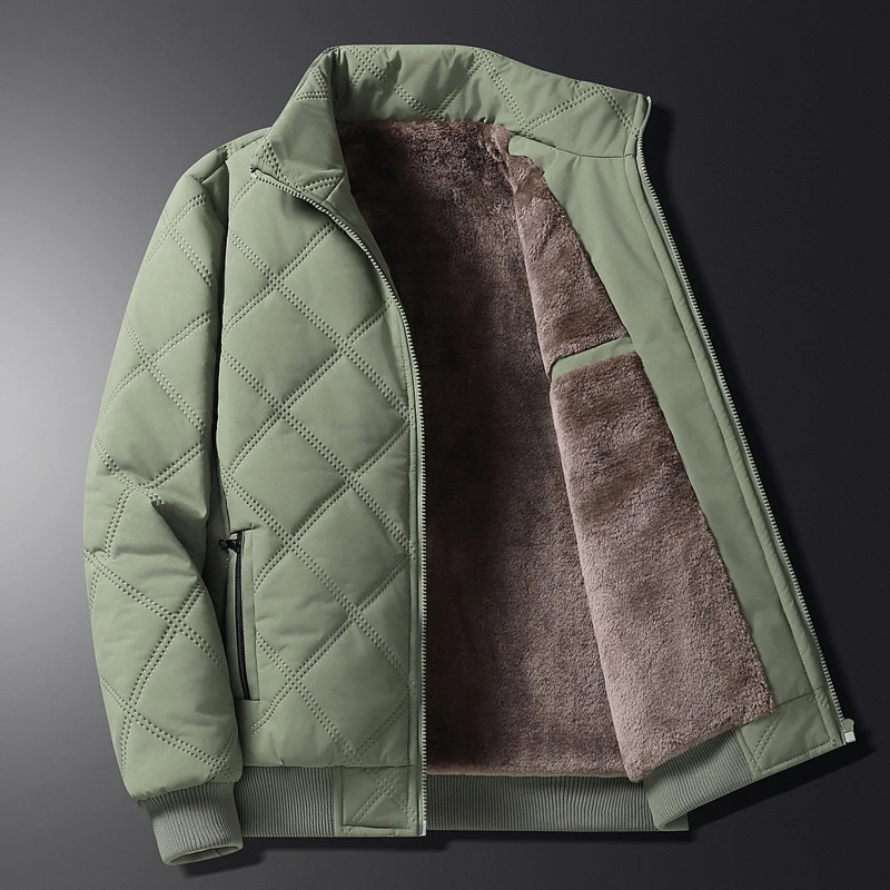 Men's puffer jacket with quilted pattern and fleece lining