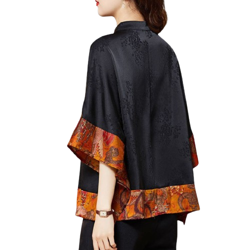 Embossed batwing top with contrasting hem