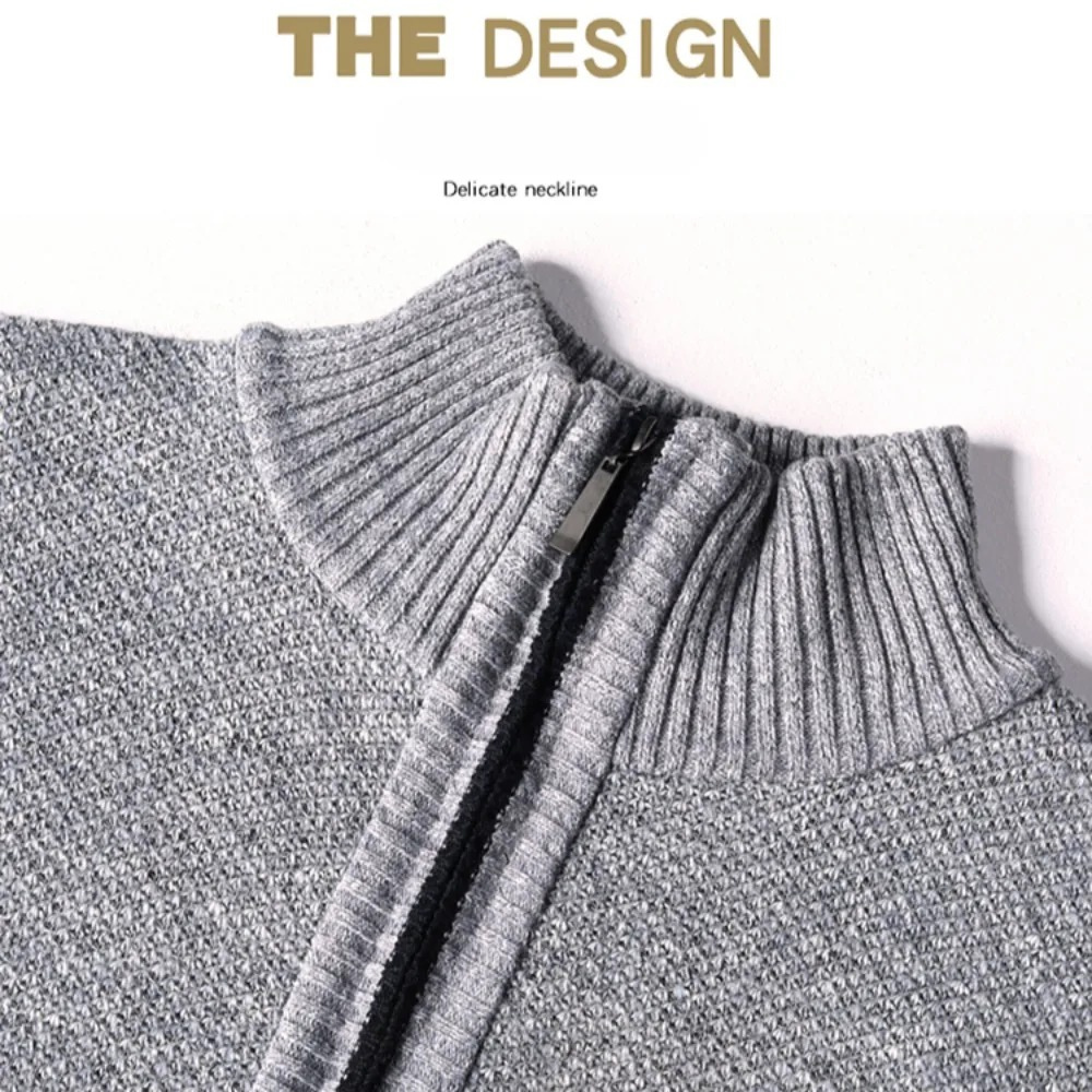 Stylish knitted pullover with zip and stand-up collar