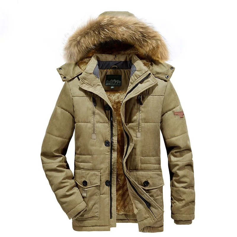 Men's parka jacket with detachable faux fur and fleece lining