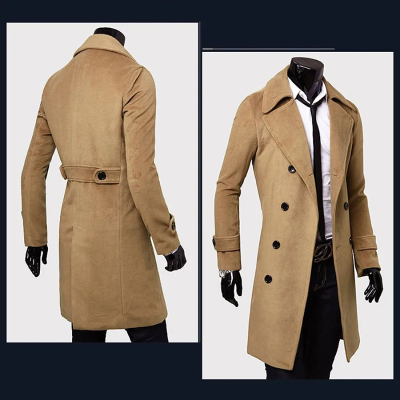 Long double-breasted coat with slim fit