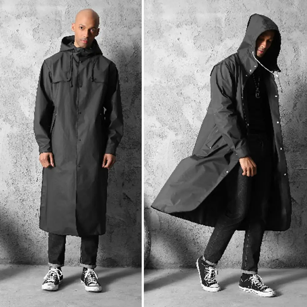 Men's mackintosh long waterproof with hood and press studs