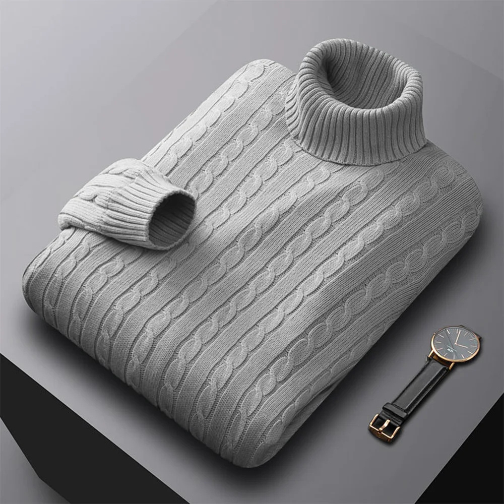 Warm turtleneck jumper with cable knit pattern