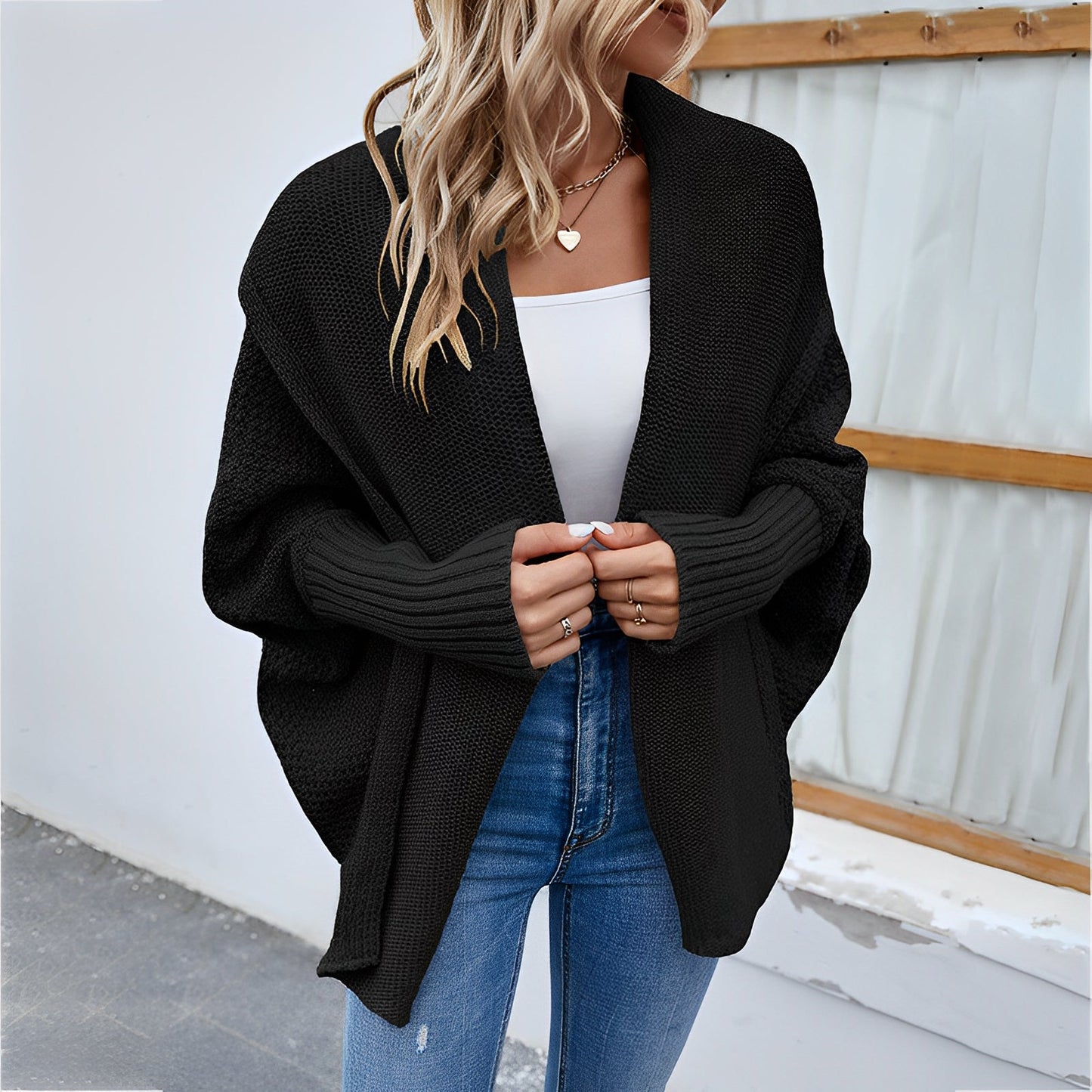 Women - Cardigan - Soft Knit with Cozy Batwing Sleeves - Essential Layering Piece